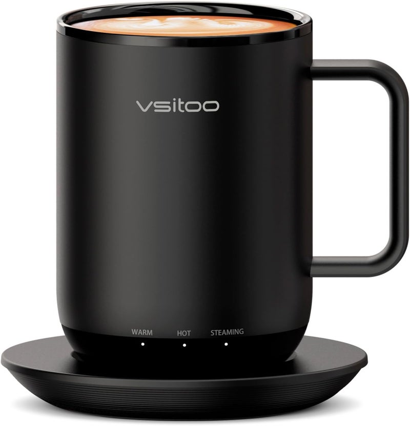 vsitoo S3 Plus 14oz Heated Coffee Mug - Temperature Control Smart Mug with Mug Warmer, Auto-Sensing AI Heats Drinks to 120-150°F Hands-Free.Ideal for Home/Office/Gifts，Black - Image 1